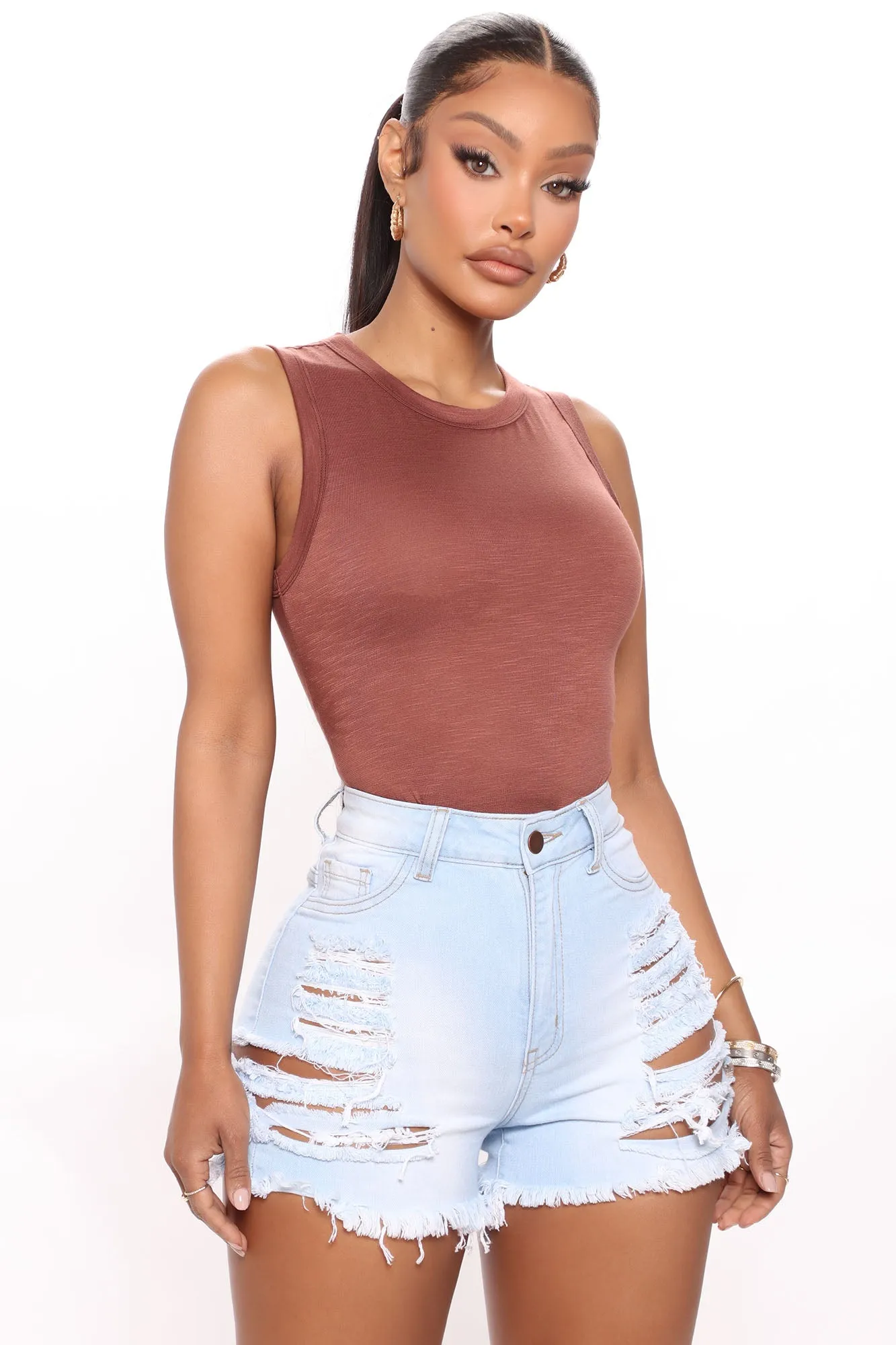 Alana Sleeveless Bodysuit - Brown