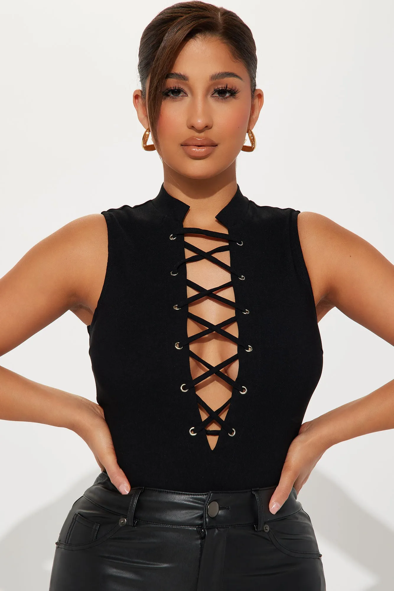 All Needs Met Lace Up Bodysuit - Black