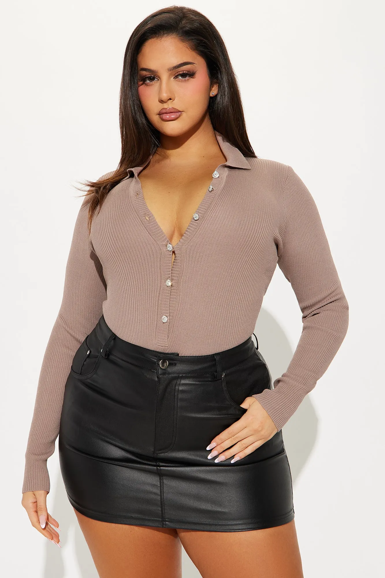 Amilia Sweater Bodysuit - Taupe