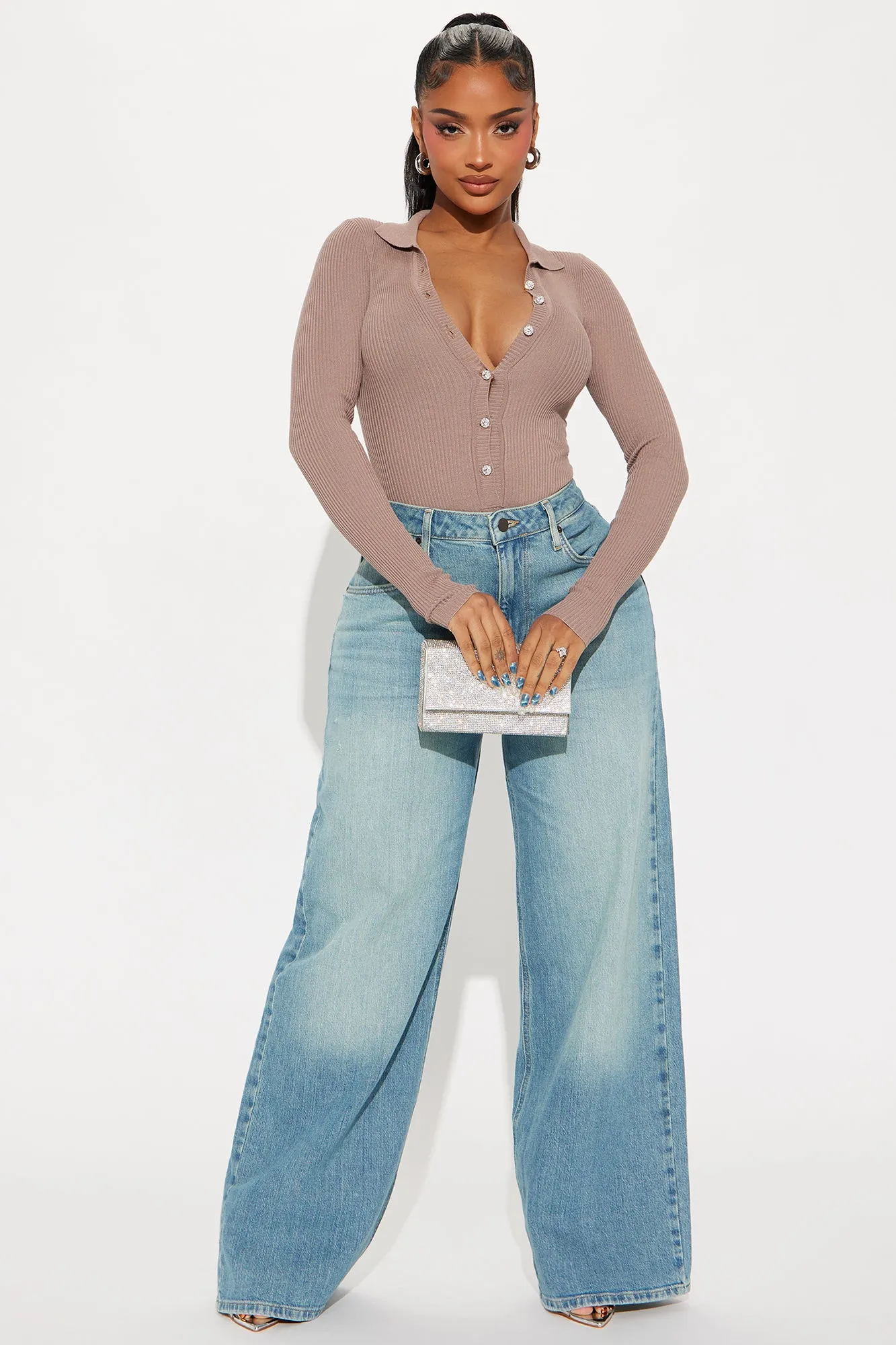 Amilia Sweater Bodysuit - Taupe