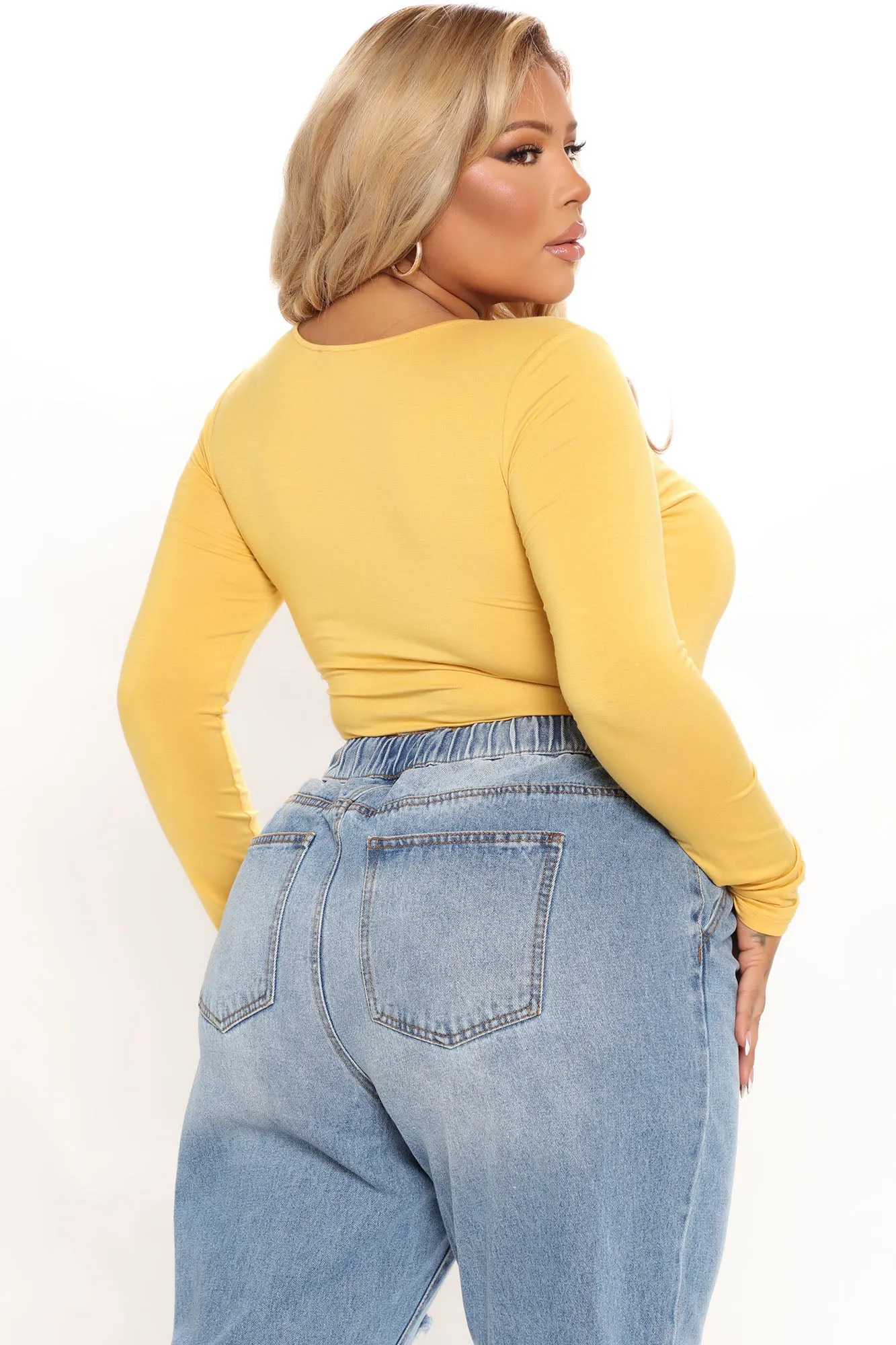 Anything But Square Long Sleeve Bodysuit - Mustard