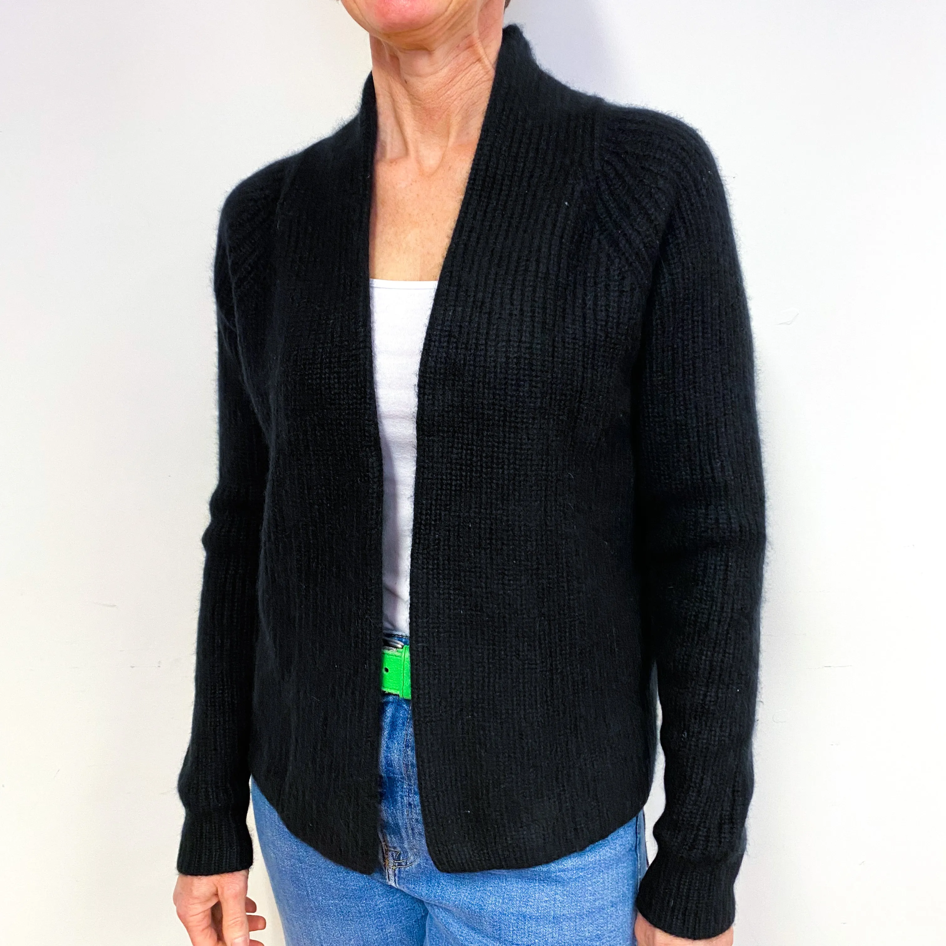 Black Chunky Cashmere Edge to Edge Cardigan Medium