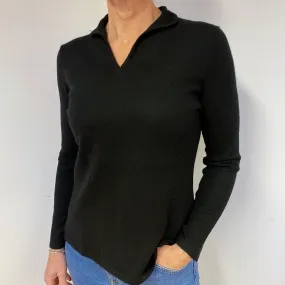 Black Collared Cashmere V-Neck Jumper Medium