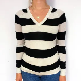 Black Cream Stripe Cashmere V-Neck Jumper Small