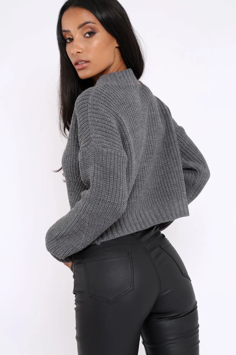 Charcoal Cropped Knitted Jumper - Hennie