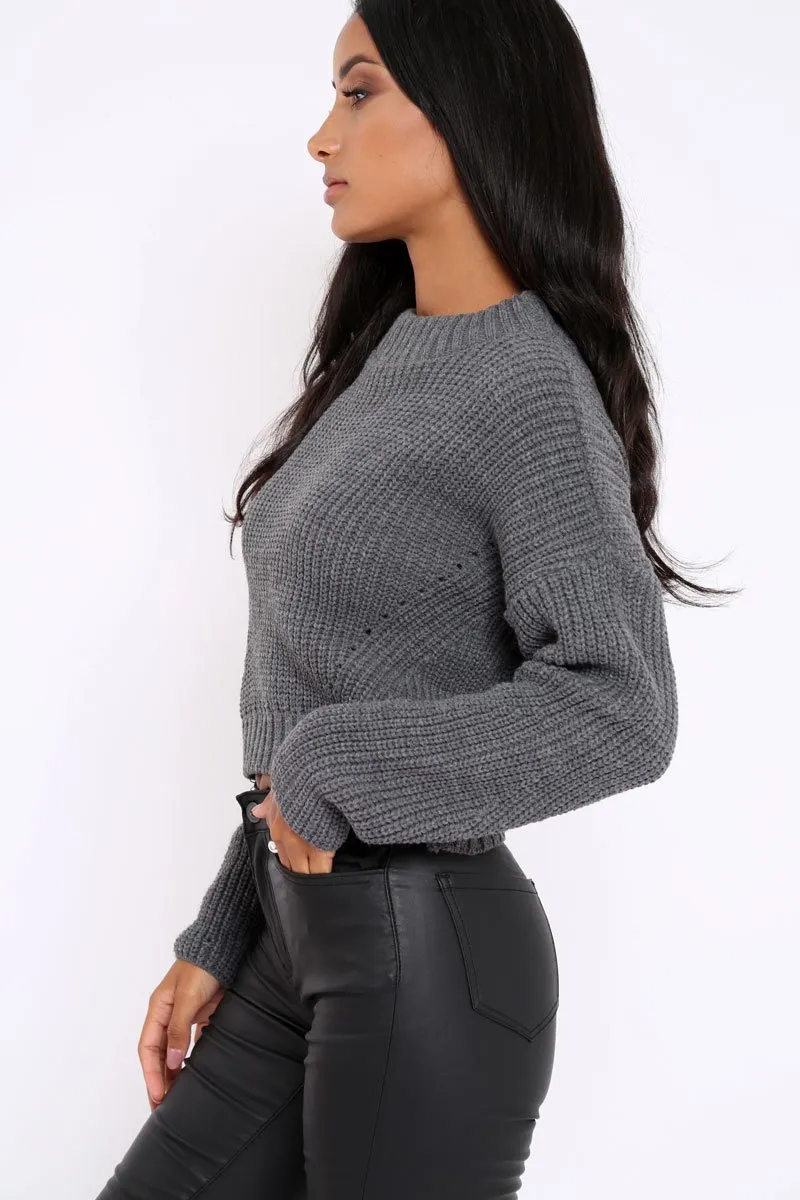 Charcoal Cropped Knitted Jumper - Hennie