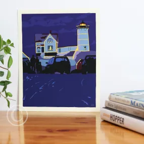 Christmas at the Nubble Art Print 8" x 10" Wall Poster By Alan Claude - Maine