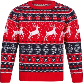 Christmas Snow Reindeer Nordic Fairisle Junior Christmas Jumper - Red