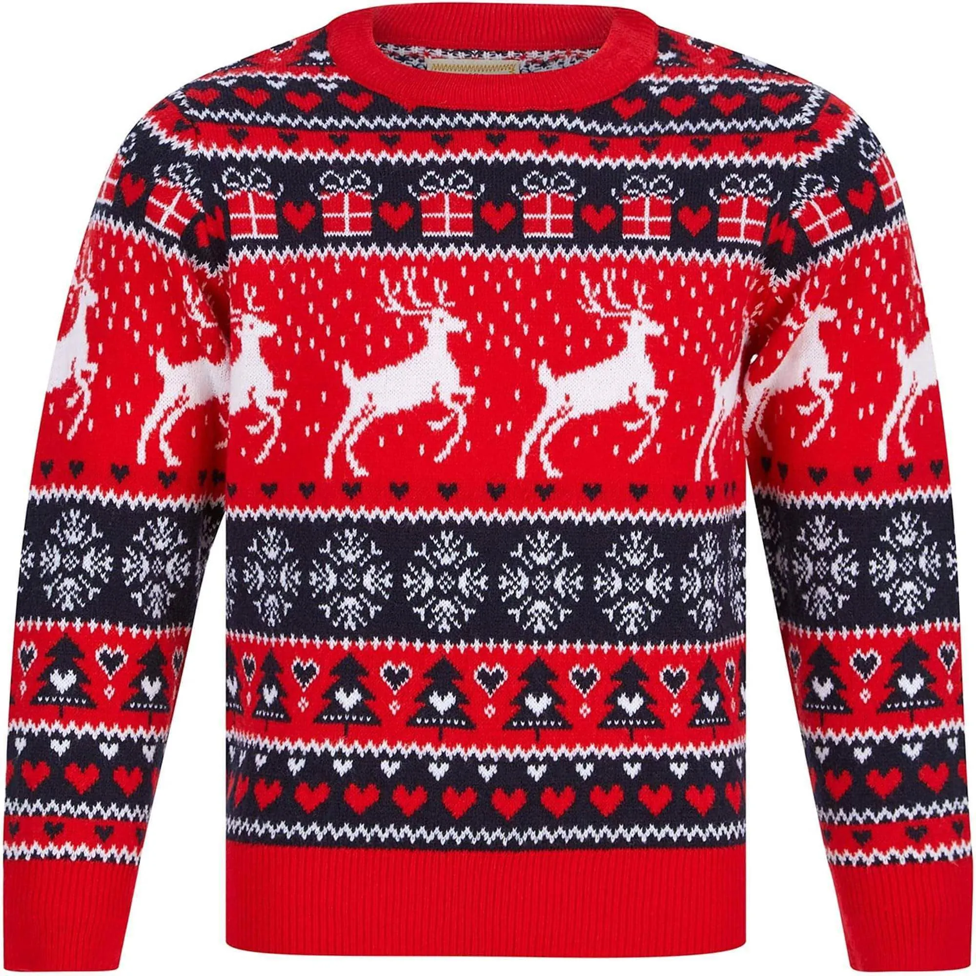 Christmas Snow Reindeer Nordic Fairisle Junior Christmas Jumper - Red