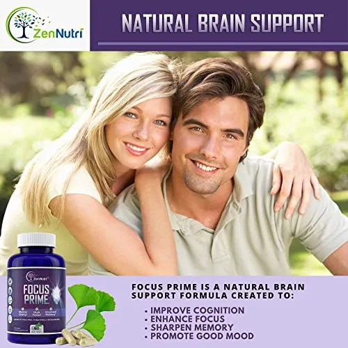 Focus, Memory, Clarity & Mood Support Brain Booster Supplement - Concentration Enhancer - Natural Vegetarian Nootropic Formula - Ginkgo Biloba, Bacopa Monnieri, St. John Wort & More - 60 Count