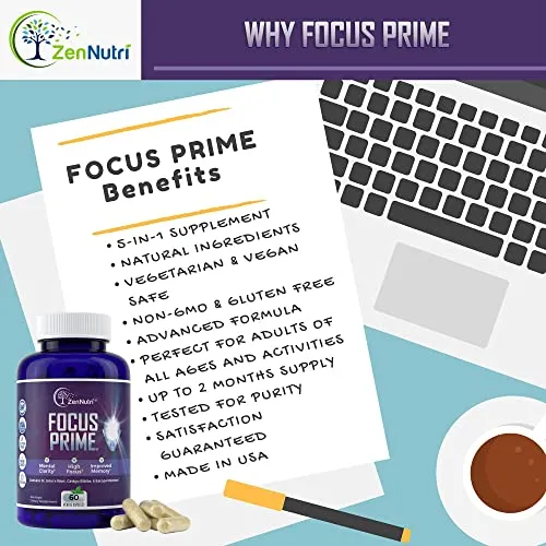 Focus, Memory, Clarity & Mood Support Brain Booster Supplement - Concentration Enhancer - Natural Vegetarian Nootropic Formula - Ginkgo Biloba, Bacopa Monnieri, St. John Wort & More - 60 Count