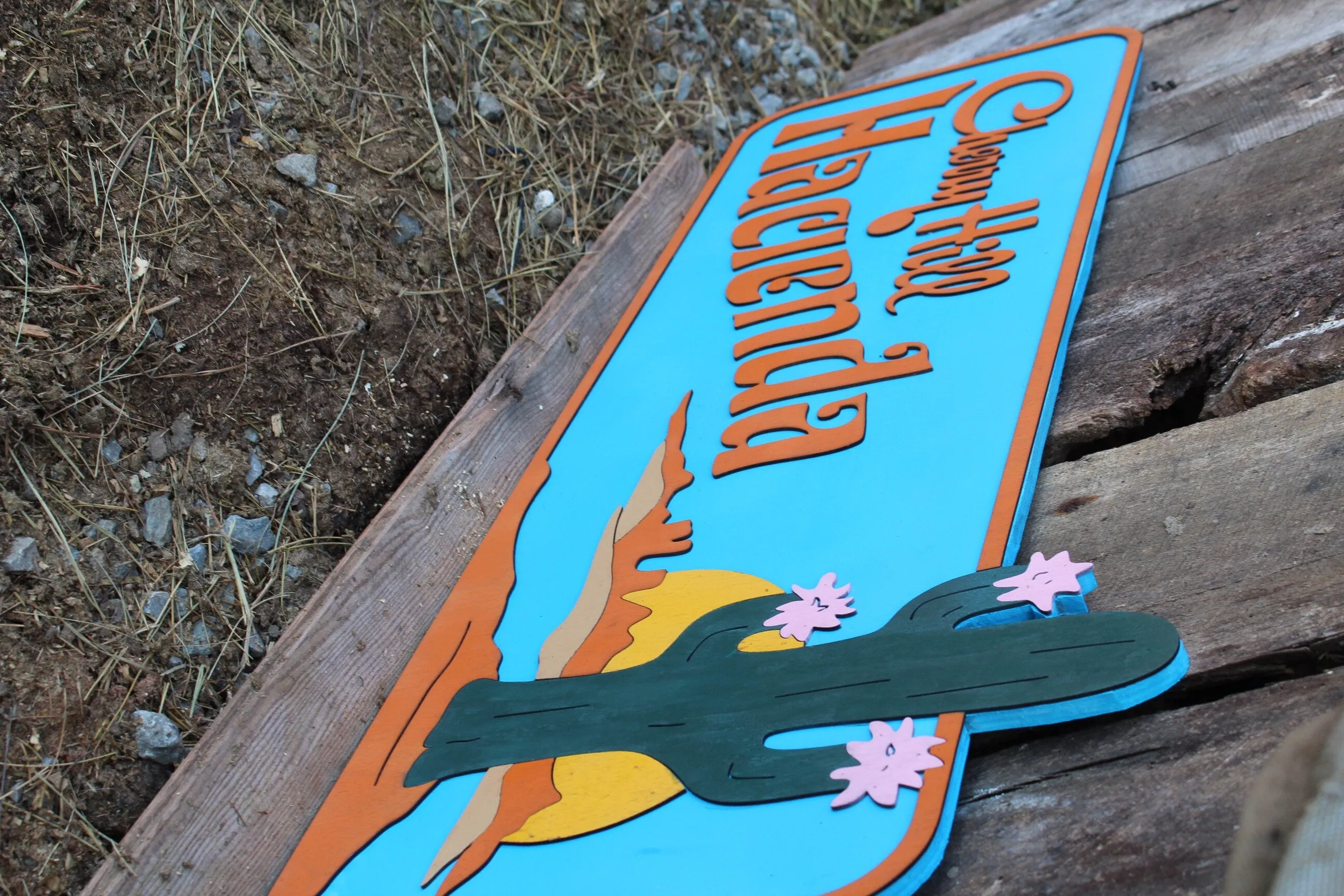 Hacienda Raised Sign 3D Wood Cactus Western Sunset Custom Shape Large Laser Cut Wood Rustic Primitive Home House Address Sign