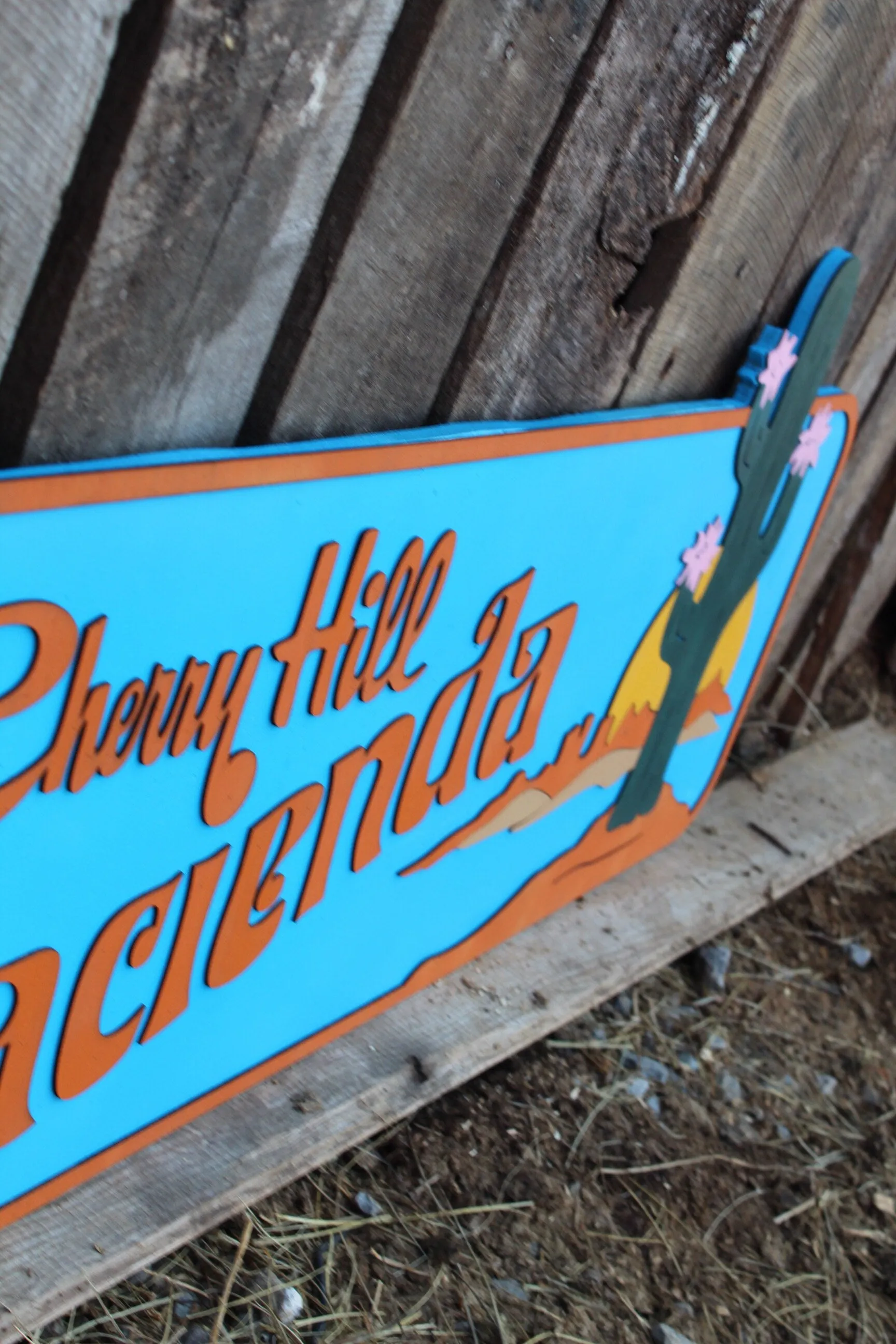 Hacienda Raised Sign 3D Wood Cactus Western Sunset Custom Shape Large Laser Cut Wood Rustic Primitive Home House Address Sign