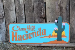 Hacienda Raised Sign 3D Wood Cactus Western Sunset Custom Shape Large Laser Cut Wood Rustic Primitive Home House Address Sign