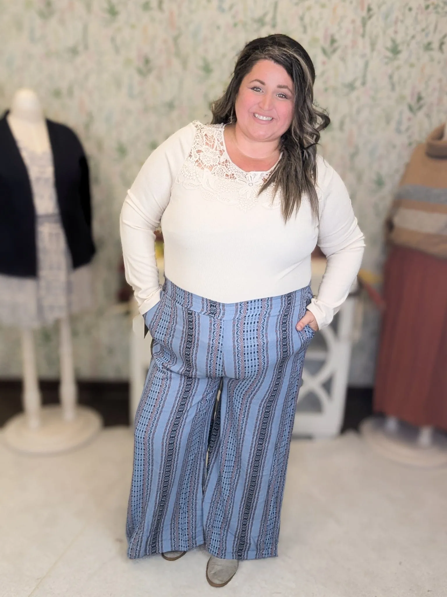 Hudson Wide Leg Pants in Denim Blue, Black   Rust