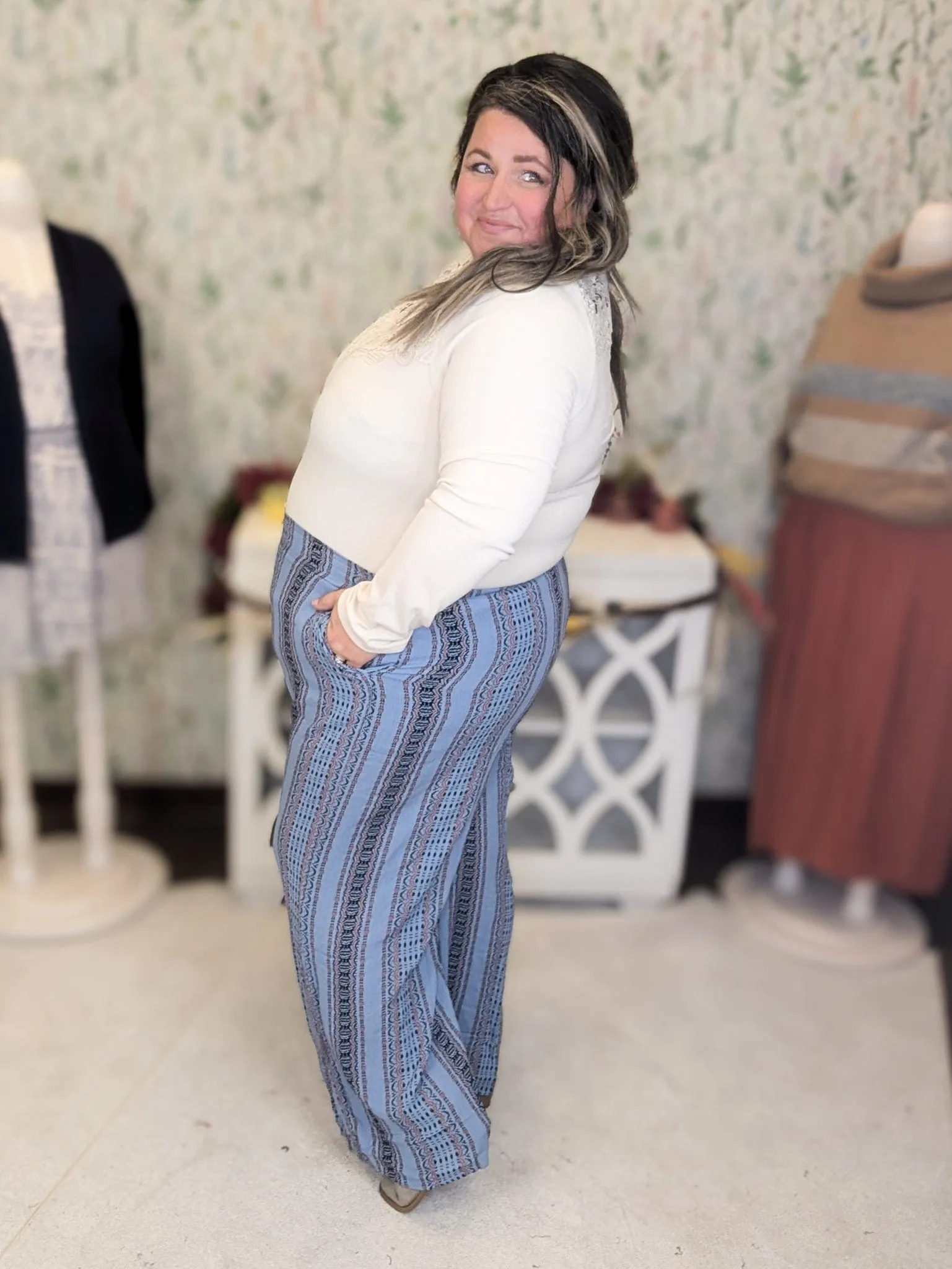 Hudson Wide Leg Pants in Denim Blue, Black   Rust