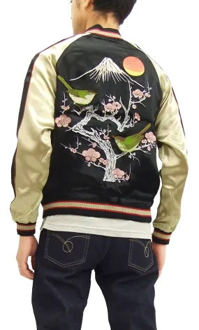 Japanesque Script Japanese Souvenir Jacket 3RSJ-030 Ume and Bird Men's Sukajan Black/Gold