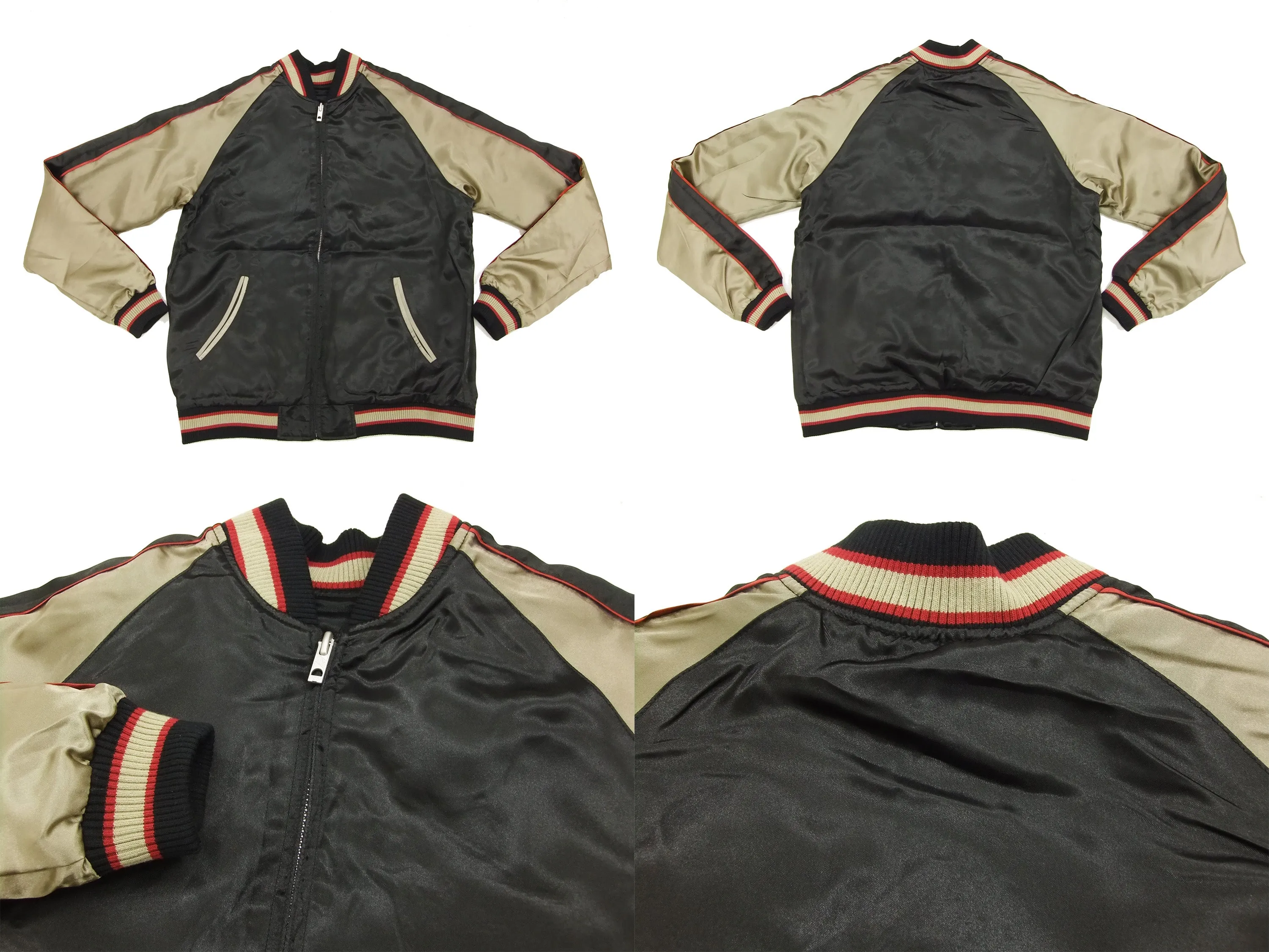 Japanesque Script Japanese Souvenir Jacket 3RSJ-030 Ume and Bird Men's Sukajan Black/Gold