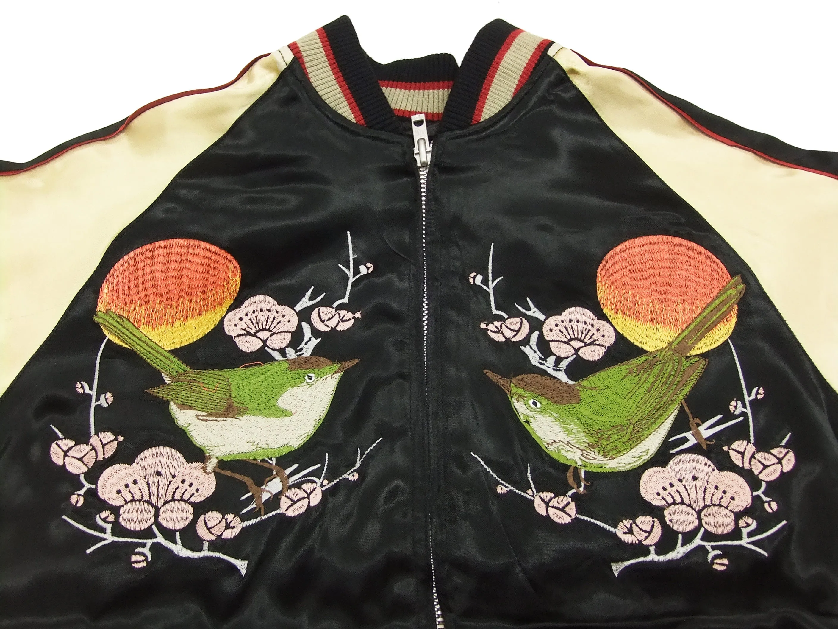 Japanesque Script Japanese Souvenir Jacket 3RSJ-030 Ume and Bird Men's Sukajan Black/Gold