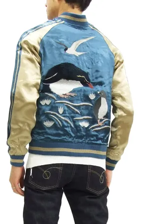 Japanesque Script Japanese Souvenir Jacket 3RSJ-036 Penguin Men's Sukajan Blue/Gold