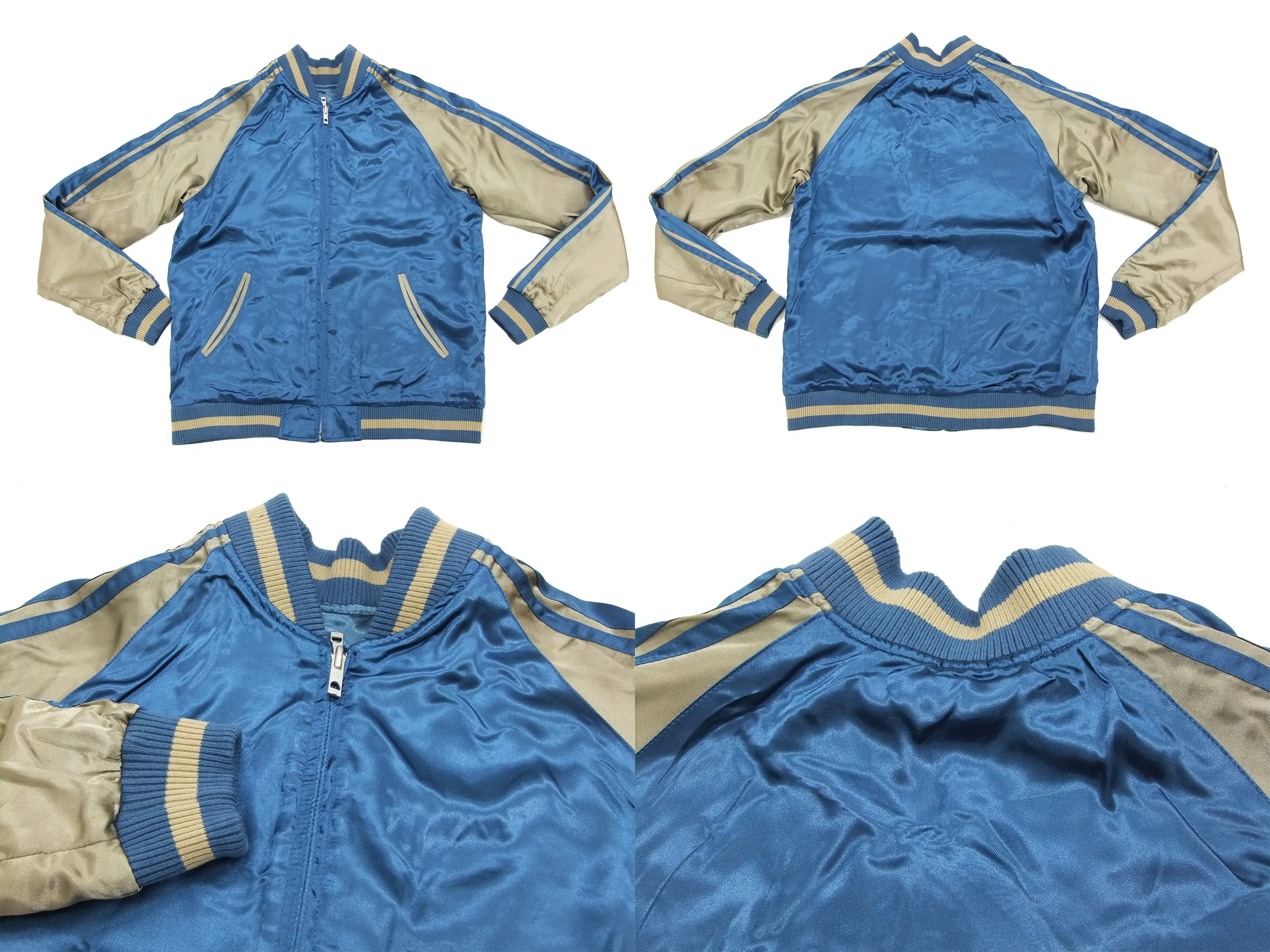 Japanesque Script Japanese Souvenir Jacket 3RSJ-036 Penguin Men's Sukajan Blue/Gold