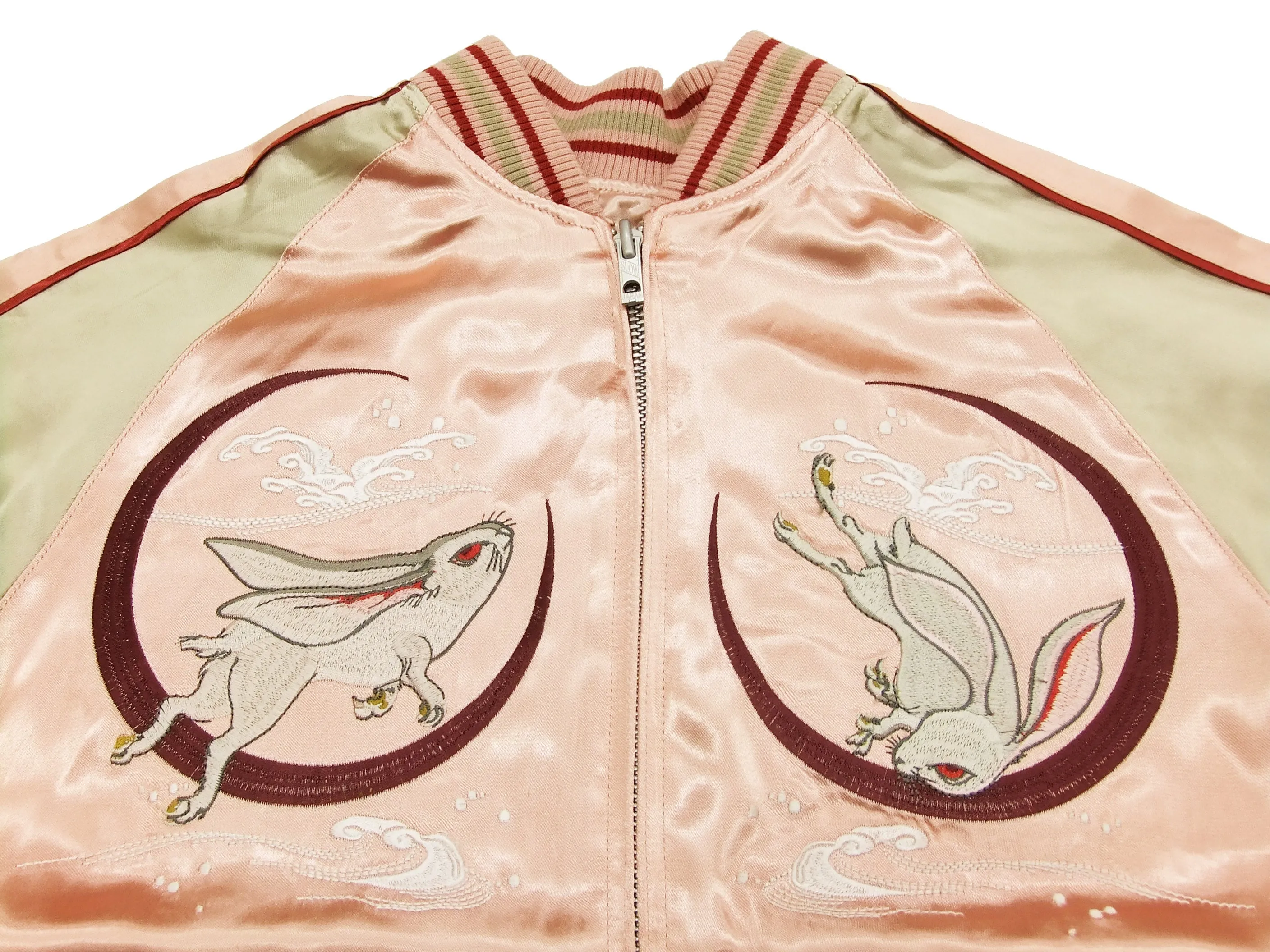 Japanesque Script Japanese Souvenir Jacket 3RSJ-037 Rabbit Men's Sukajan Pink/Gold