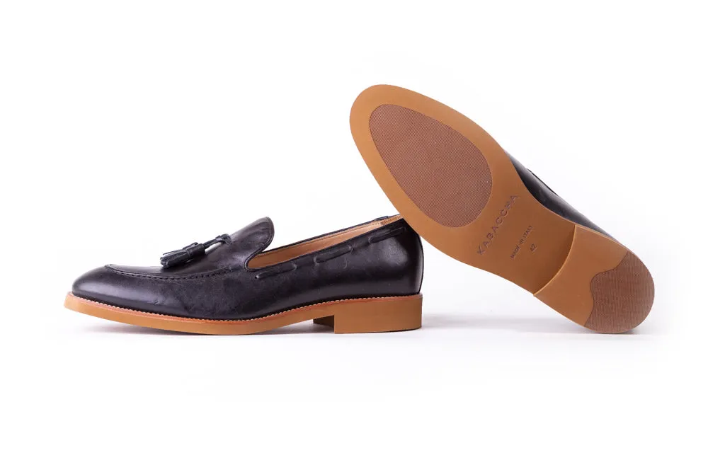 Men's Black & Tan Accented Tassel Loafer with Brown Sole (EX-145)