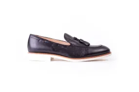 Men's Black & Tan Accented Tassel Loafer with White Sole (EX-152)