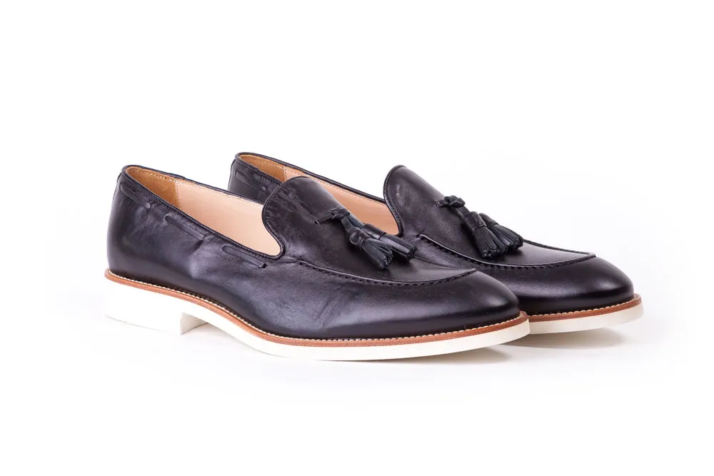 Men's Black & Tan Accented Tassel Loafer with White Sole (EX-152)