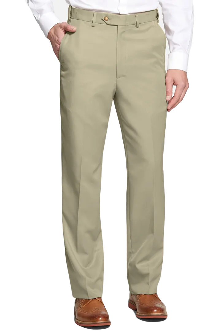 Microfiber, Self Sizer, Taupe<br>Flat Front<br>Regular Rise