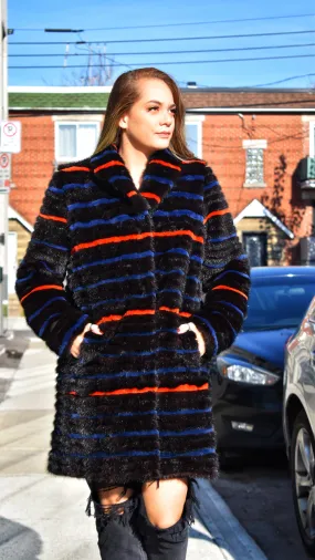 Mink coat with horizontal sheared beaver inserts