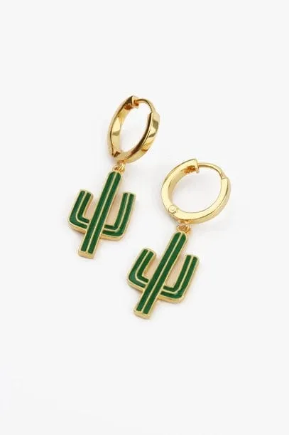 My Doris Enamel Cactus Huggie Hoop Earrings