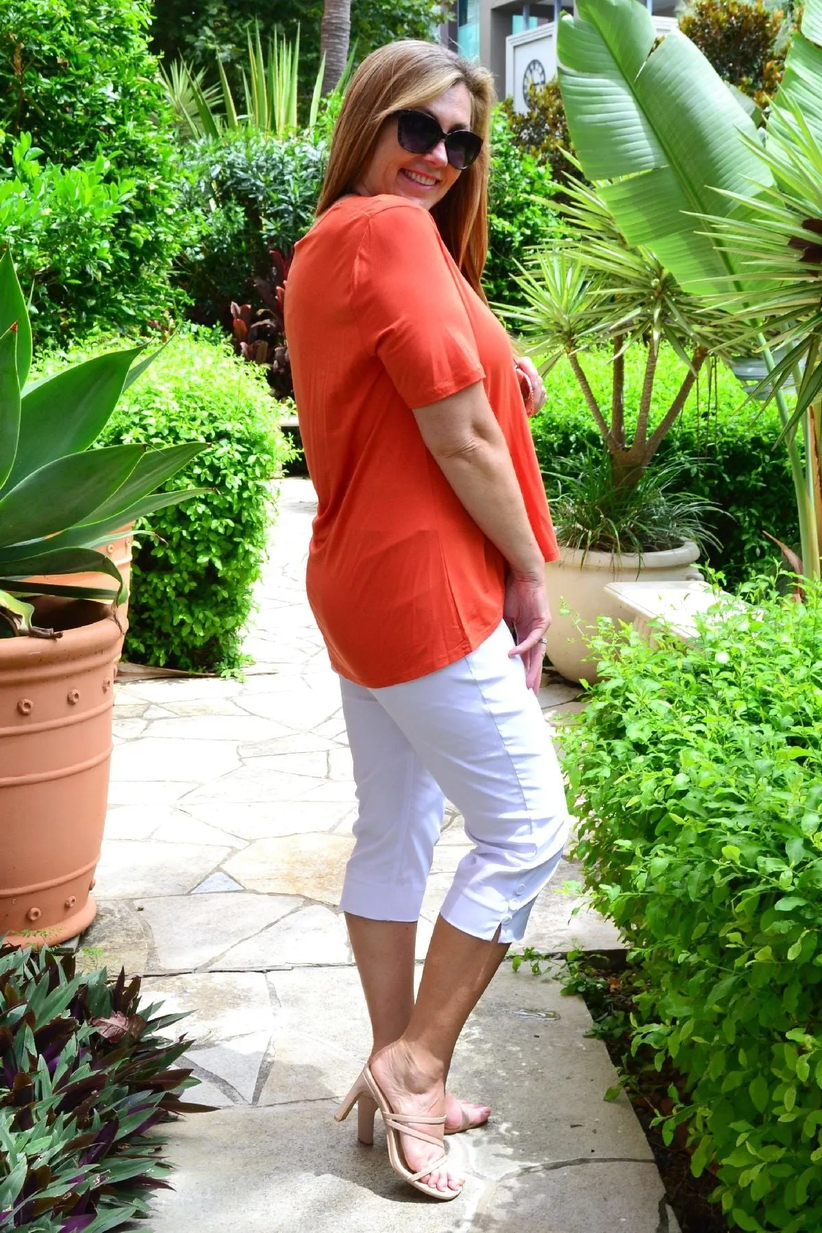 Orange Bamboo Basic Hi Low Hem Top