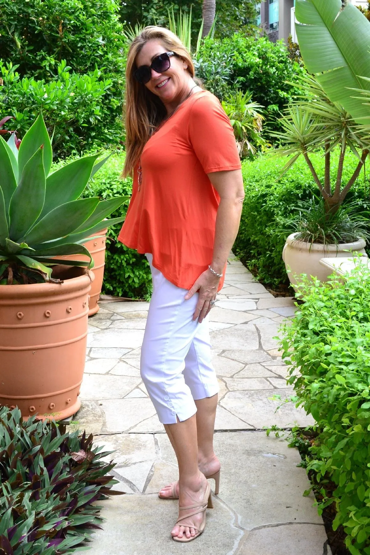 Orange Bamboo Basic Hi Low Hem Top