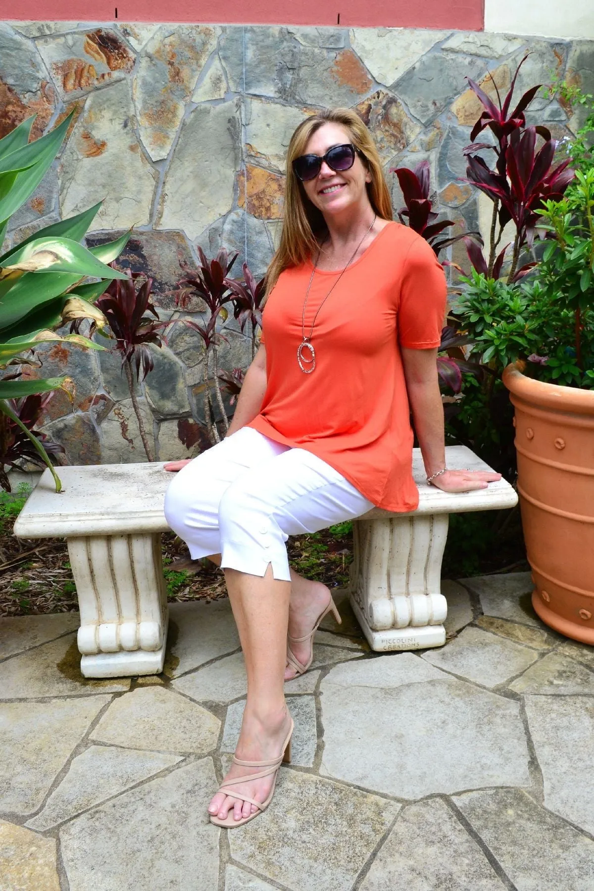 Orange Bamboo Basic Hi Low Hem Top