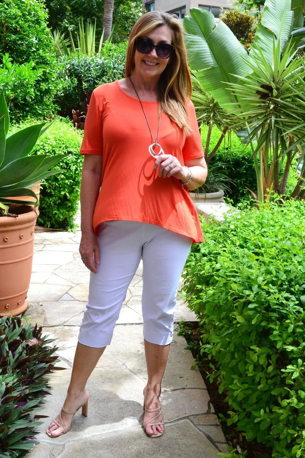 Orange Bamboo Basic Hi Low Hem Top