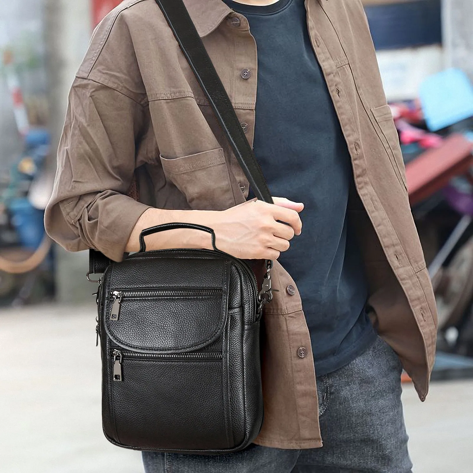 Polare Italian Cowhide Leather Messenger Bag Anti-Theft Shoulder Pouch Sling Bag Waterproof Purse Crossbody Bags Handbag for Travel Daily Business