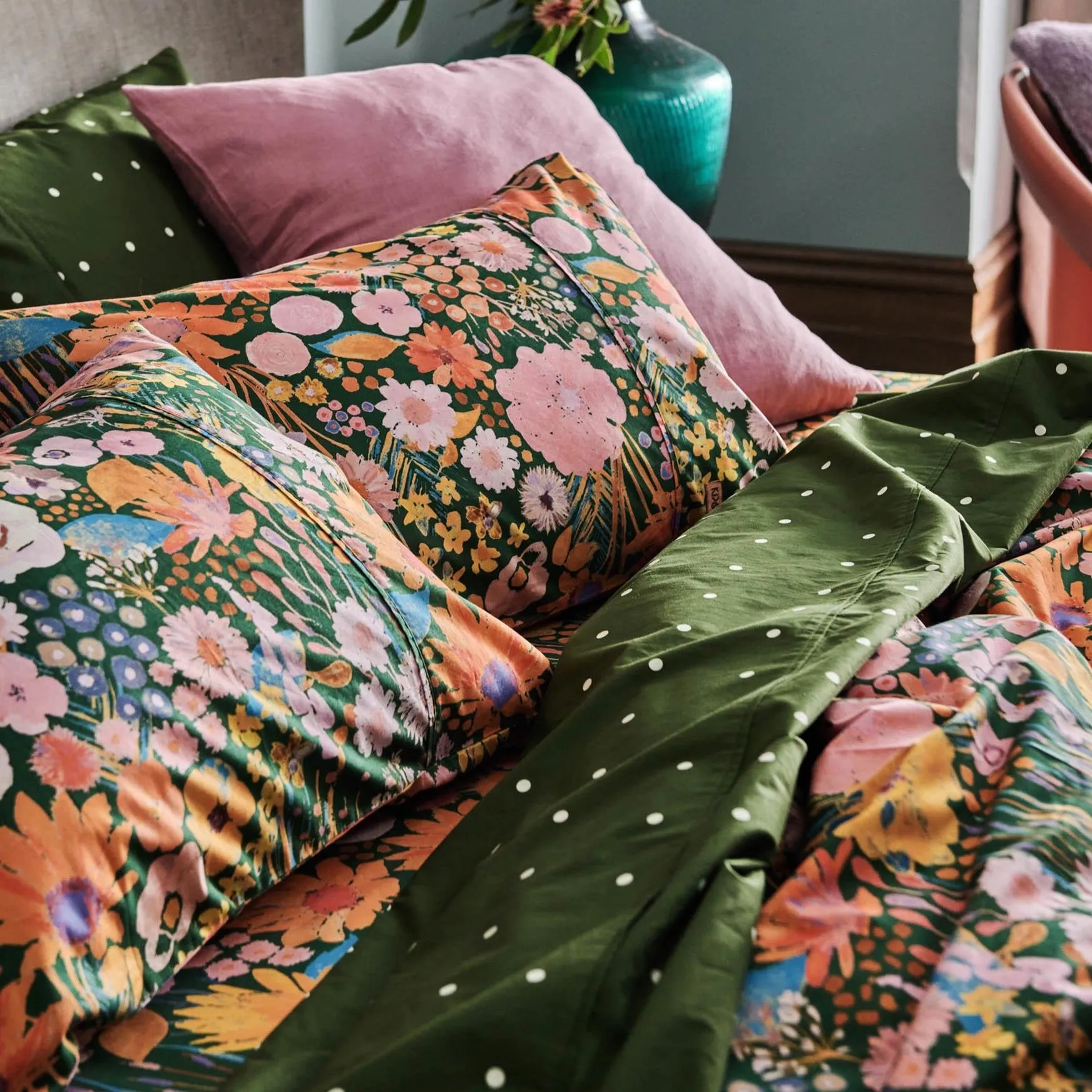 Polkadot Cactus Organic Cotton European Pillowcases Set Of 2
