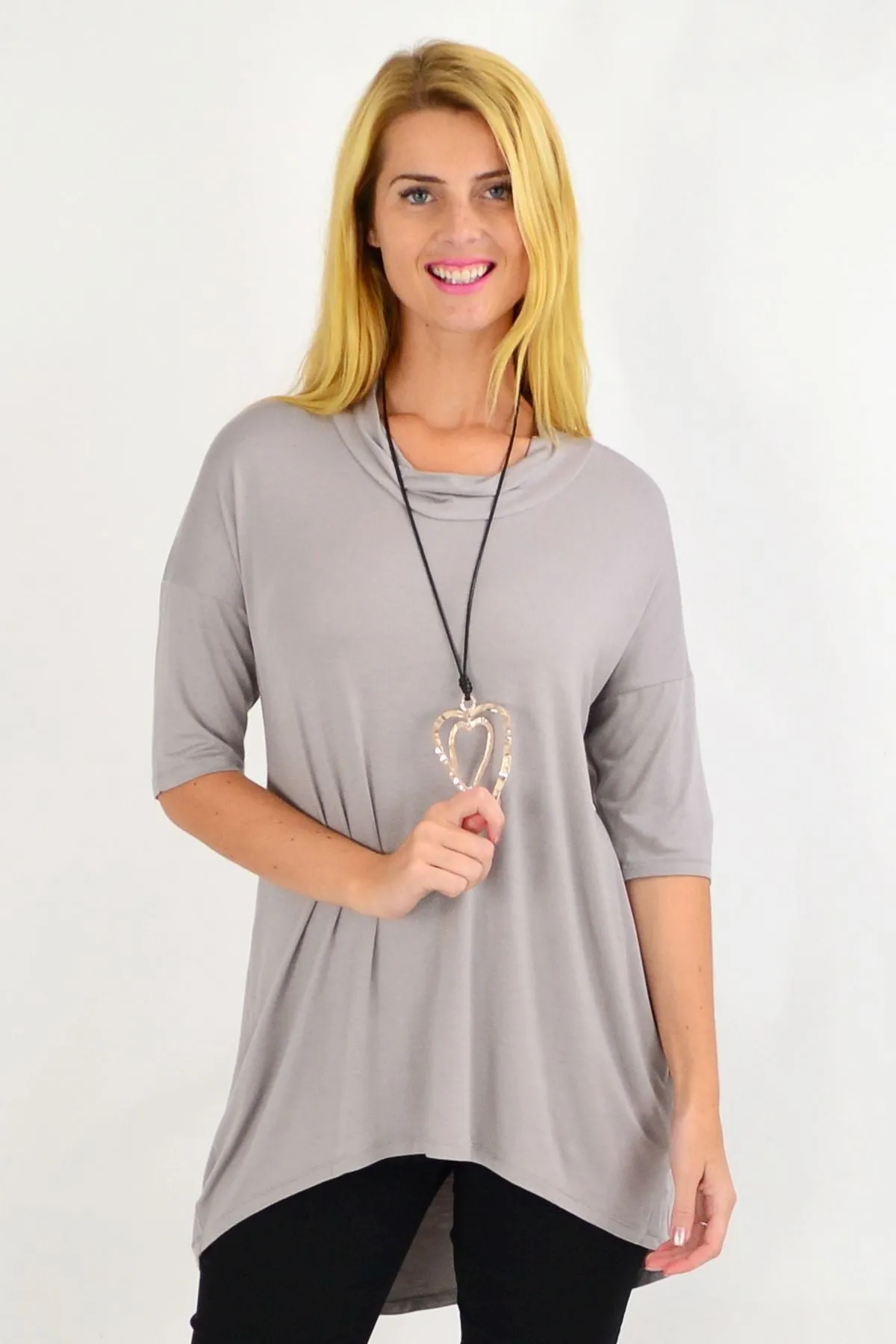 Taupe Bamboo Hi Low Tunic Top
