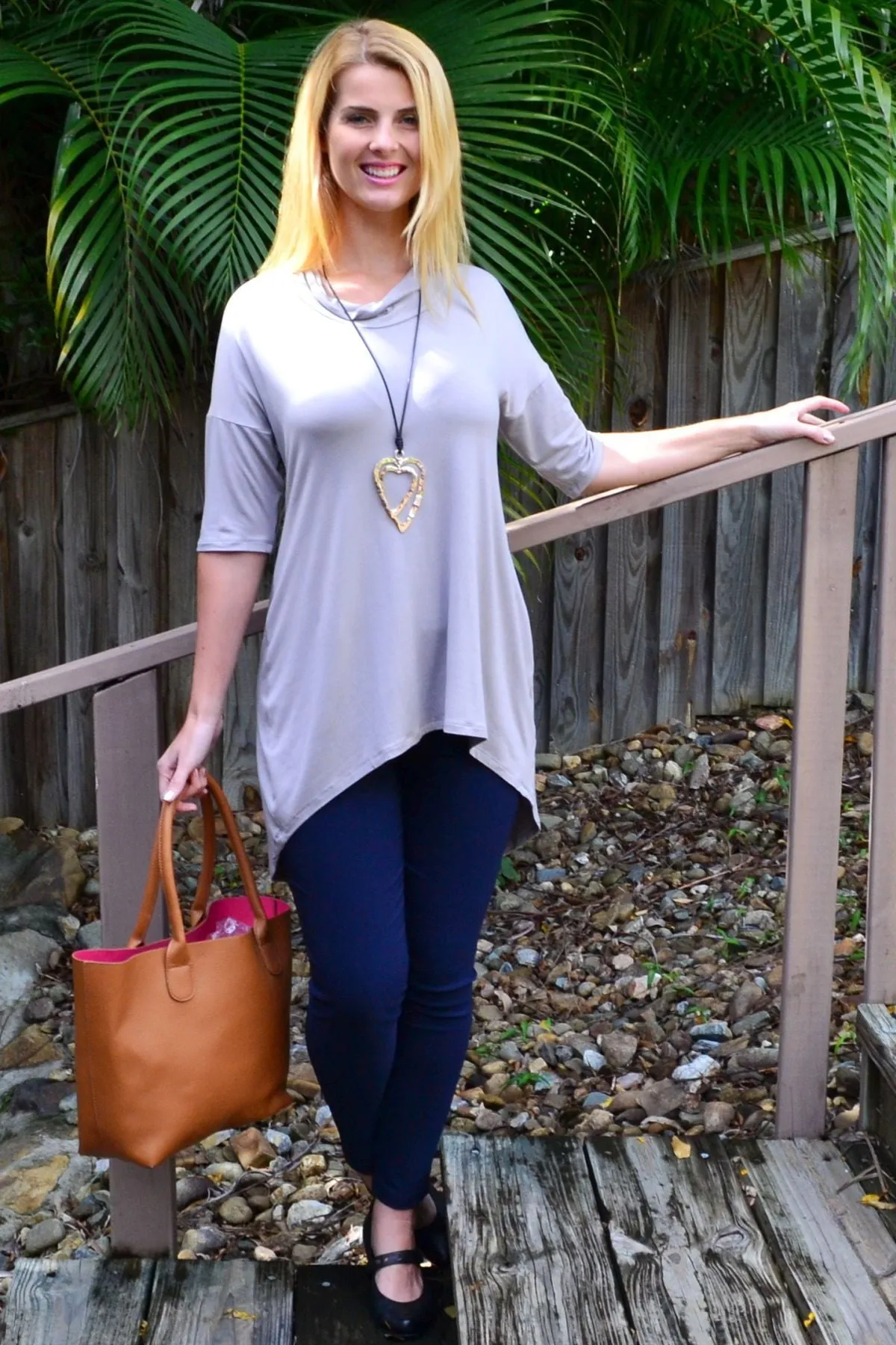 Taupe Bamboo Hi Low Tunic Top