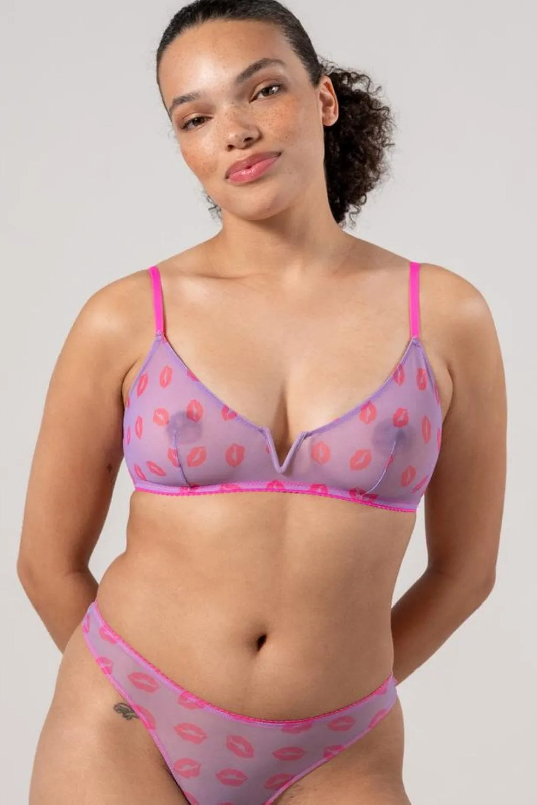 Understatement Underwear - Mesh V-Balconette - Electric Lilac/Neon Pink