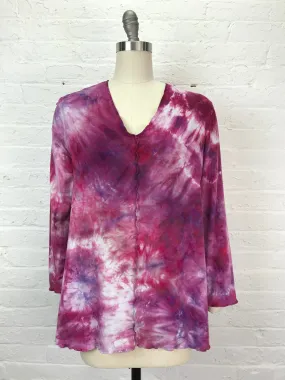 Victoria V-Neck Long Sleeve Tunic in Raspberry Tangle - One Size