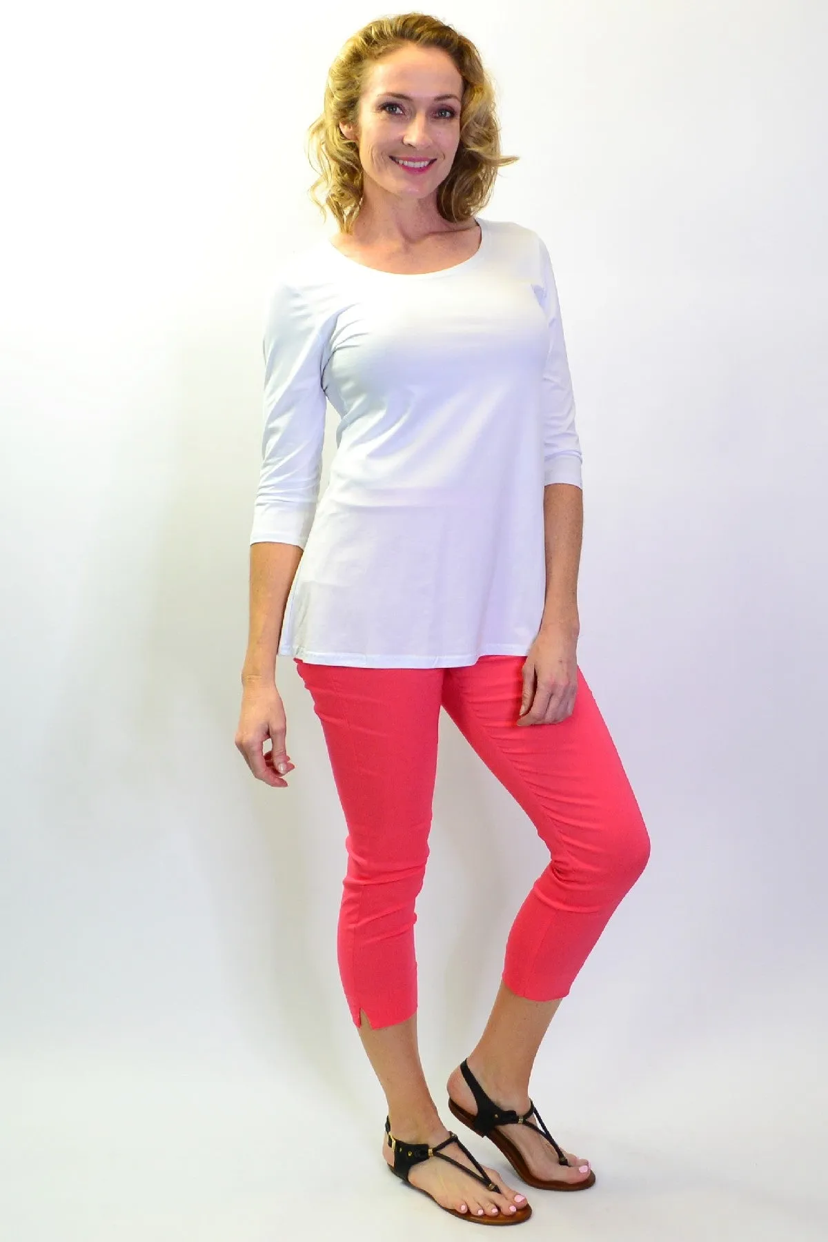 White Basic Bamboo 3/4 Sleeve Jersey Tunic Top