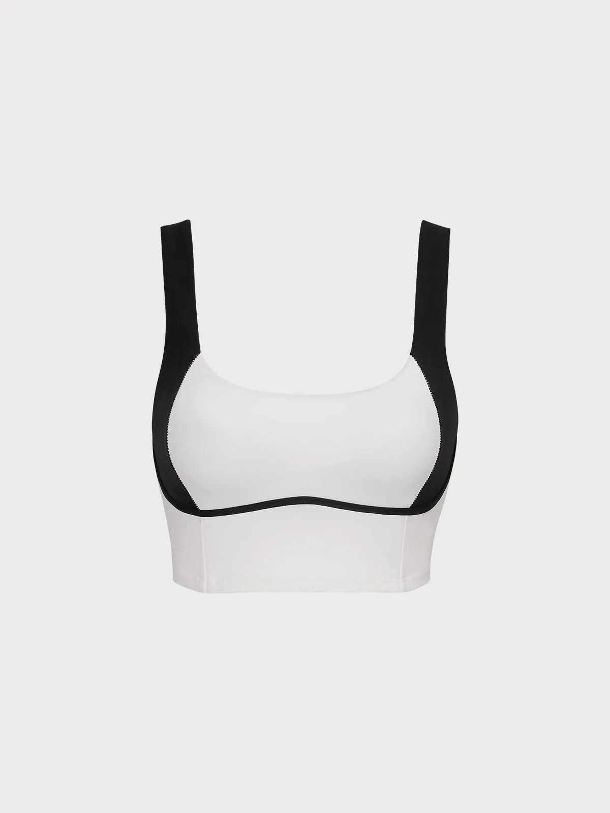 White Contrast Square Neck Sports Bra - Medium Support