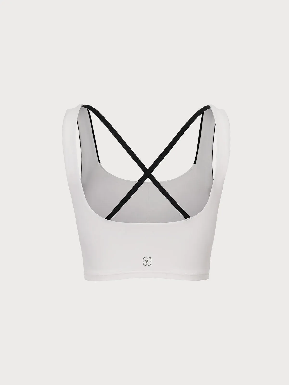 White Contrast Square Neck Sports Bra - Medium Support