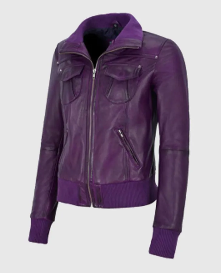 Women's Aviator Purple Bomber Leather Jacket