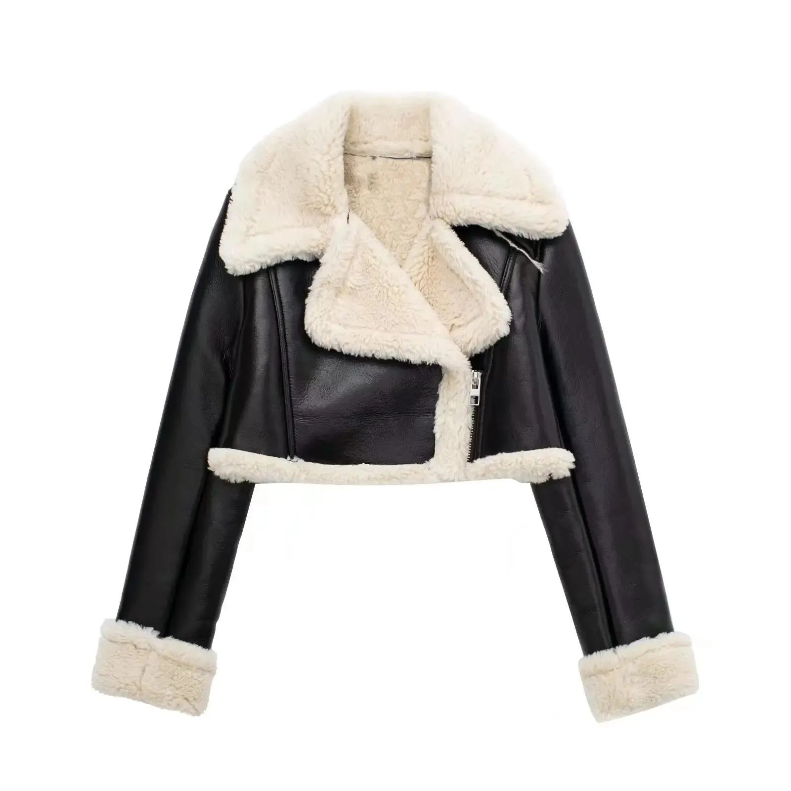 Wool Leather Double-Sided Crop Jacket