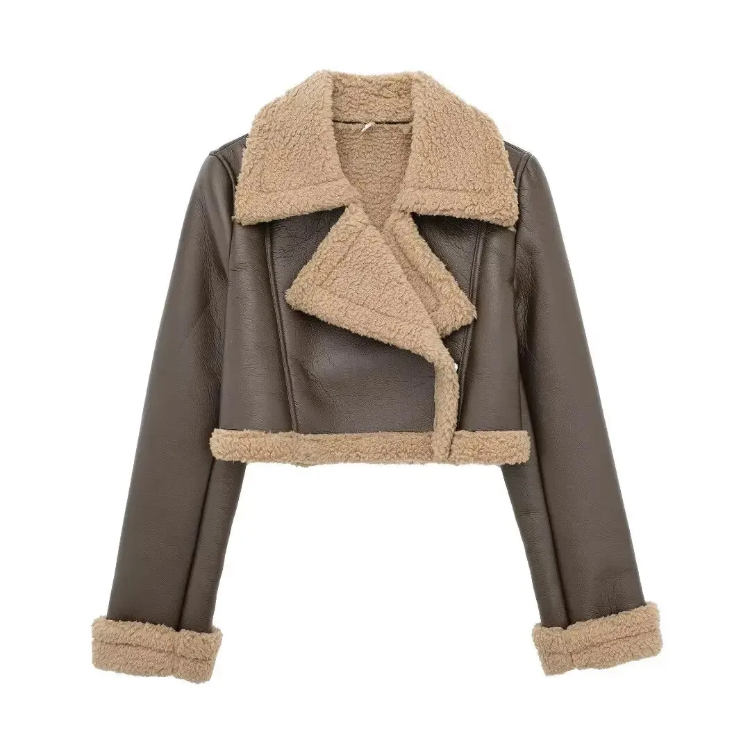 Wool Leather Double-Sided Crop Jacket