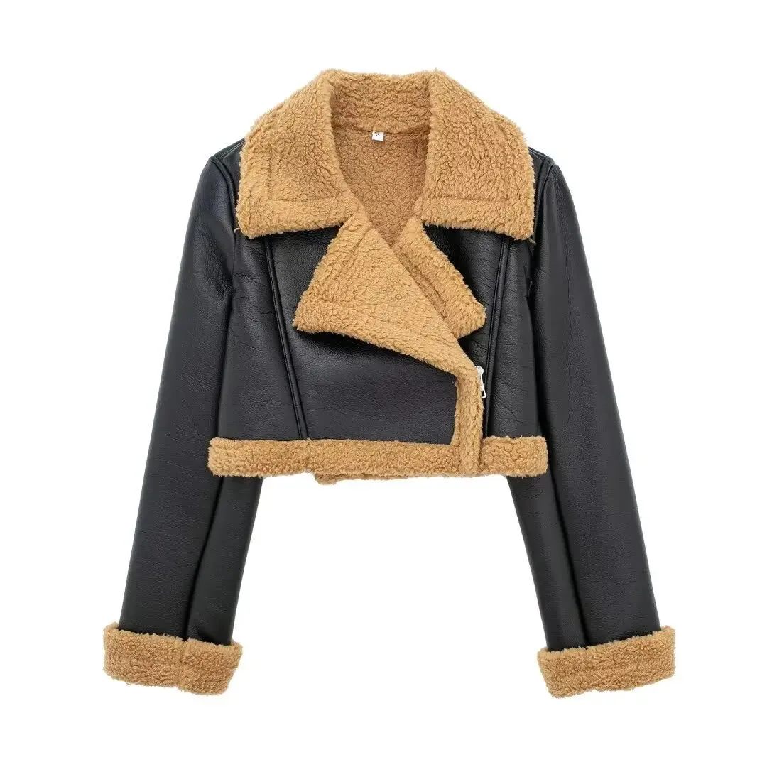 Wool Leather Double-Sided Crop Jacket